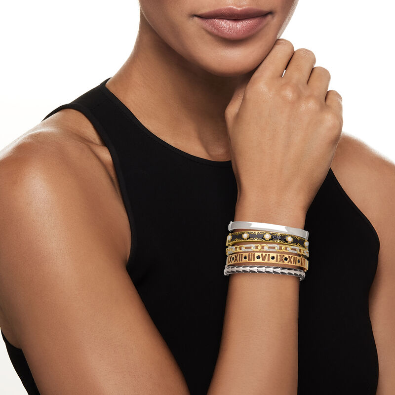 &quot;West End Stack&quot; of Five Bangle Bracelets in Two-Tone Sterling Silver image number 1