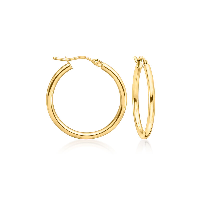 Italian 2mm 10t Yellow Gold Hoop Earrings. 1" image number 0