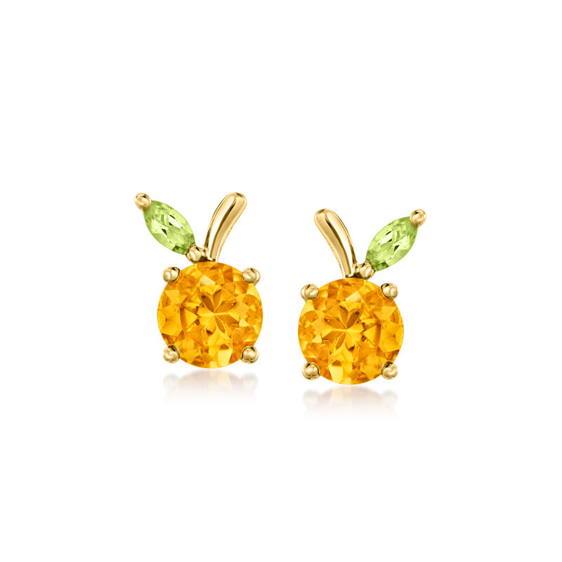 1.30 ct. t.w. Citrine and .10 ct. t.w. Peridot Peach Earrings in 14kt Yellow Gold image number 0