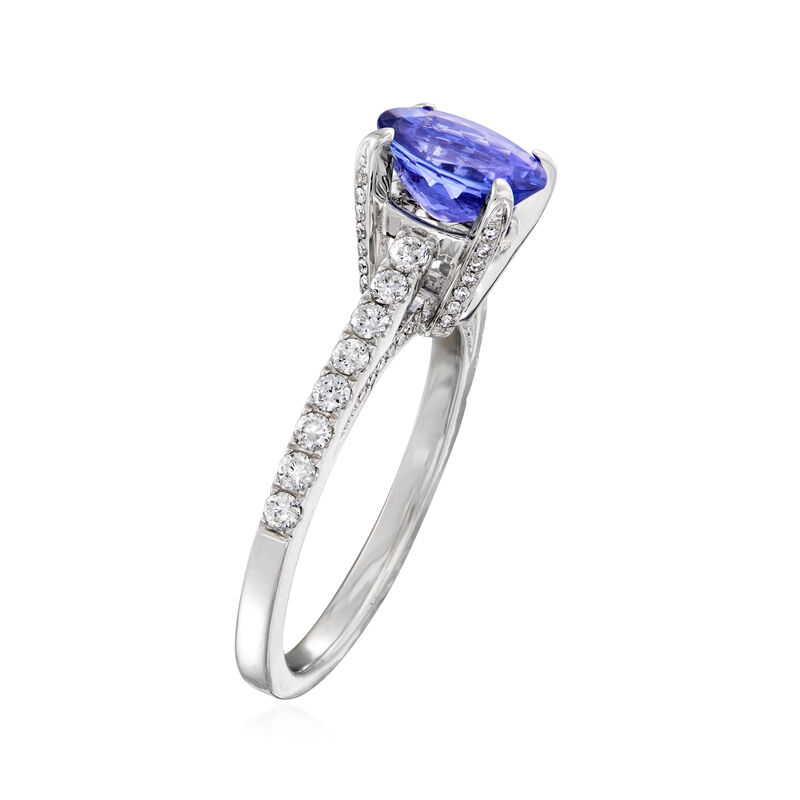 C. 1990 Vintage 1.50 Carat Tanzanite and .45 ct. t.w. Diamond Ring in 14kt White Gold image number 2