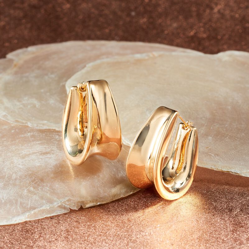 Italian Andiamo 14kt Yellow Gold Curved Hoop Earrings. 1&quot; image number 2