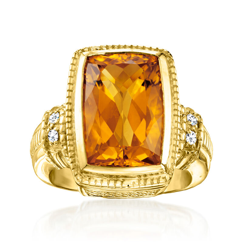 C. 1990 Vintage Judith Ripka 10.35 Carat Citrine Ring with .12 ct. t.w. Diamonds in 18kt Yellow Gold image number 0