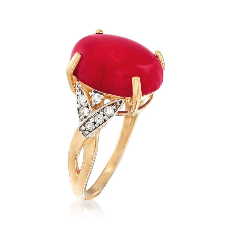 Red Coral and .15 ct. t.w. Diamond Ring in 18kt Yellow Gold image number 2
