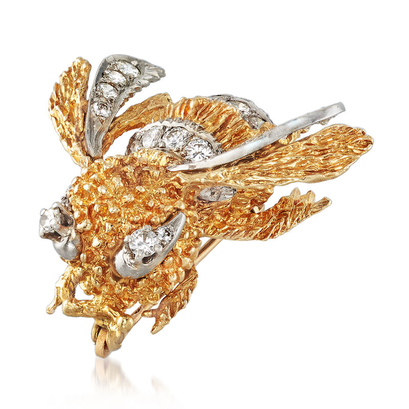 C. 1970 Vintage .85 ct. t.w. Diamond Bumble Bee Pin in 14kt Yellow Gold image number 2