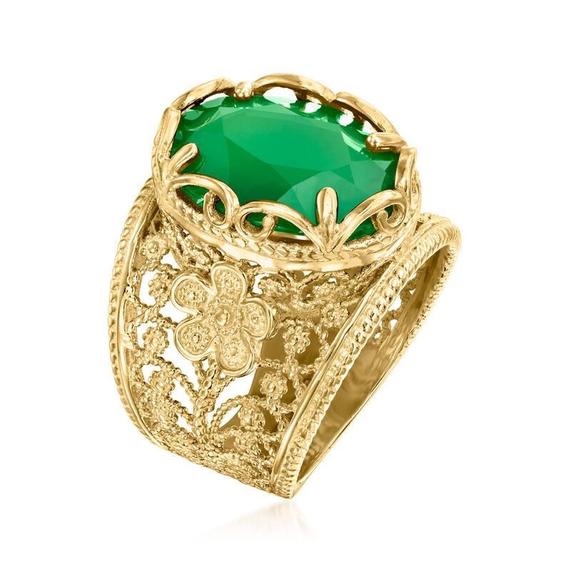 Green Chalcedony Crown Ring in 18kt Gold Over Sterling image number 2