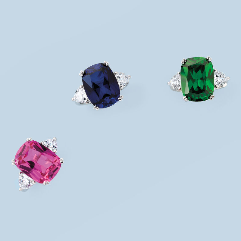 12.25 Carat Cushion-Cut Simulated Sapphire and 1.75 ct. t.w. CZ Ring in Sterling Silver image number 3