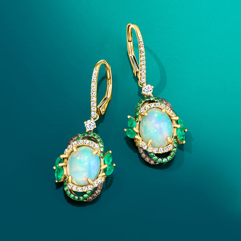 Opal Drop Earrings with .64 ct. t.w. Multicolored Diamonds and .70 ct. t.w. Multi-Gemstones in 14kt Yellow Gold image number 2