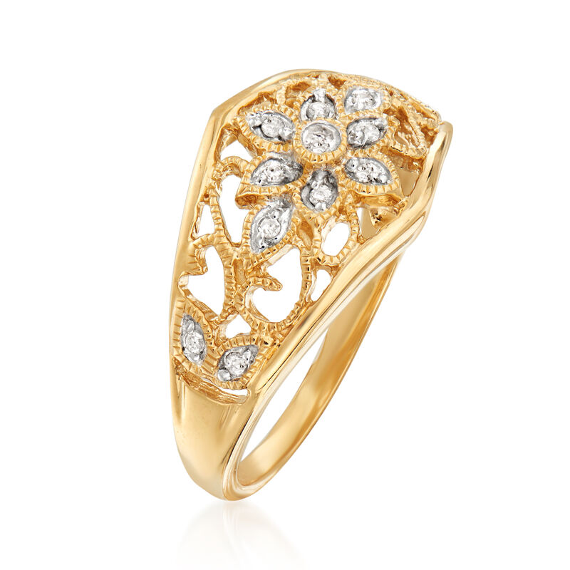 .10 ct. t.w. Diamond Floral Filigree Ring in 18kt Gold Over Sterling image number 2