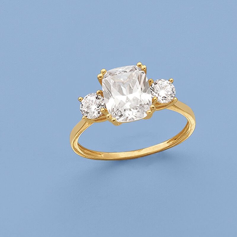 3.50 ct. t.w. CZ Three-Stone Ring in 14kt Yellow Gold image number 5