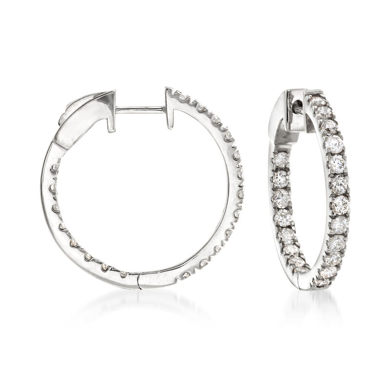 1.50 ct. t.w. Diamond Inside-Outside Hoop Earrings in 14kt White Gold. 3/4&quot; image number 0