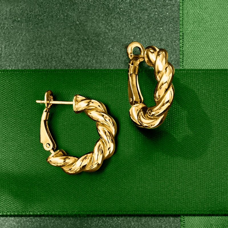Italian 18kt Gold Over Sterling Twisted Huggie Hoop Earrings. 3/4&quot; image number 3