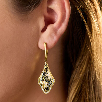 White and Gray Mother-of-Pearl and .50 ct. t.w. White Zircon Drop Earrings in 18kt Gold Over Sterling