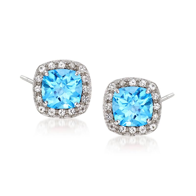 .40 ct. t.w. Blue and White Topaz Stud Earrings in Sterling Silver image number 0