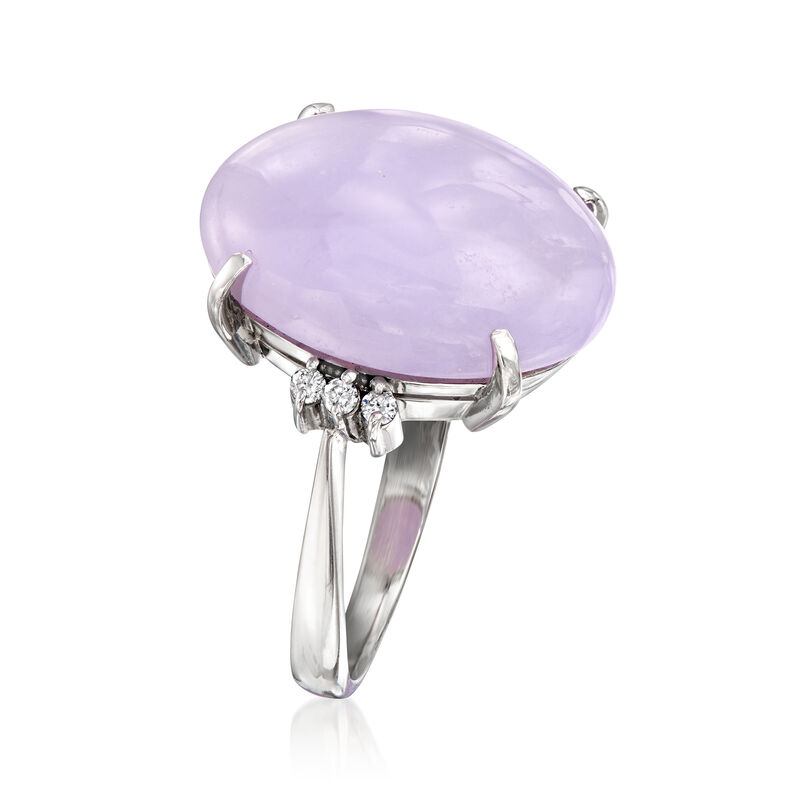 C. 1990 Vintage Lavender Jade Ring with Diamonds in Platinum. Size 7.5 image number 2