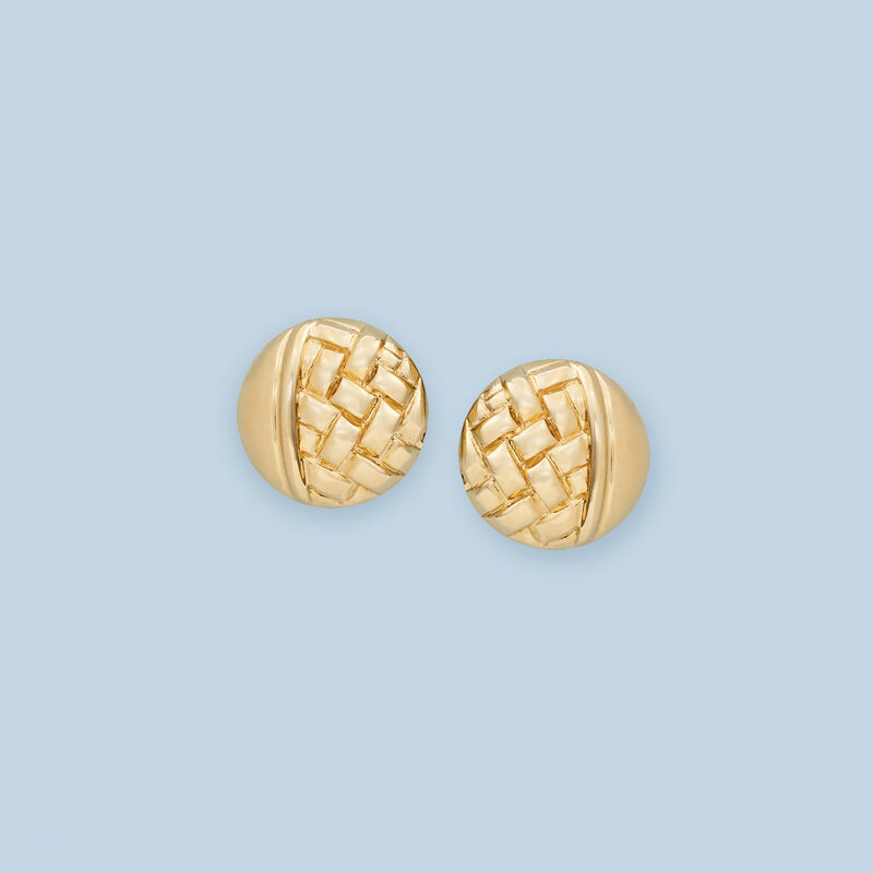 Basketweave-Motif Stud Earrings in 14kt Yellow Gold image number 2