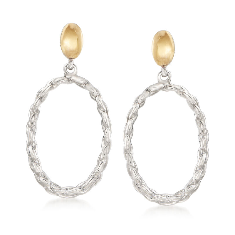 Sterling Silver and 14kt Yellow Gold Open Oval Link Drop Earrings image number 0