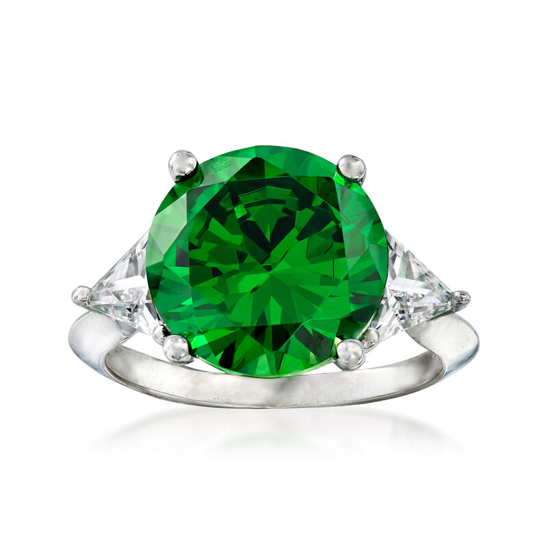 6.25 Carat Simulated Emerald and 1.50 ct. t.w. CZ Ring in Sterling Silver image number 0