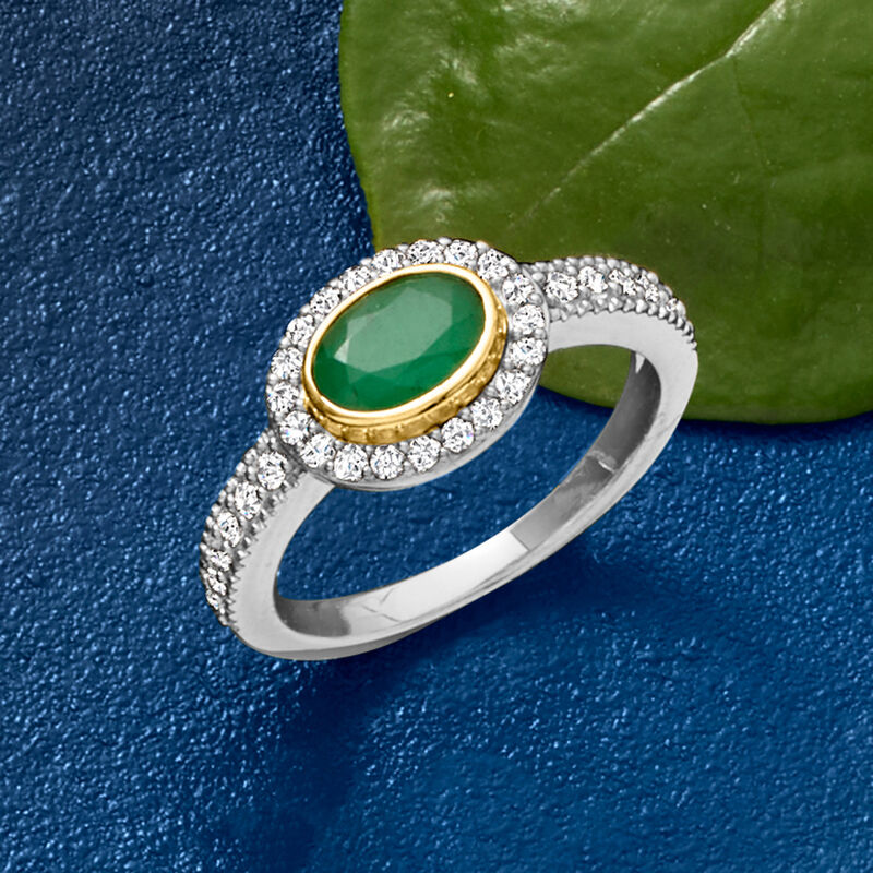 .70 Carat Emerald and .50 ct. t.w. White Zircon Ring in Sterling Silver with 14kt Yellow Gold image number 4