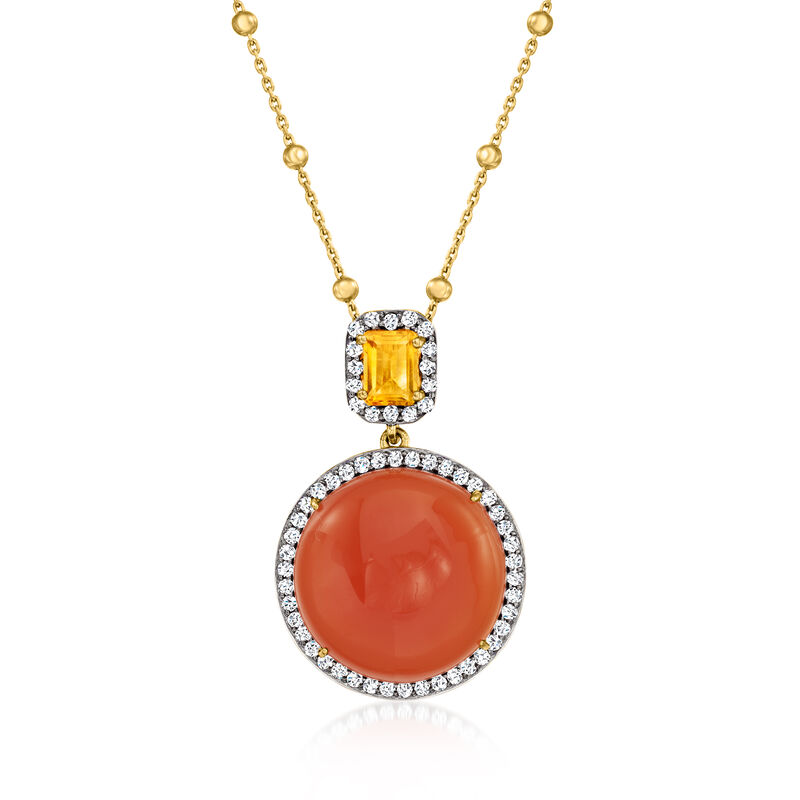 Carnelian and 1.00 Carat Citrine Pendant Necklace with .90 ct. t.w. White Topaz in 18kt Gold Over Sterling image number 0