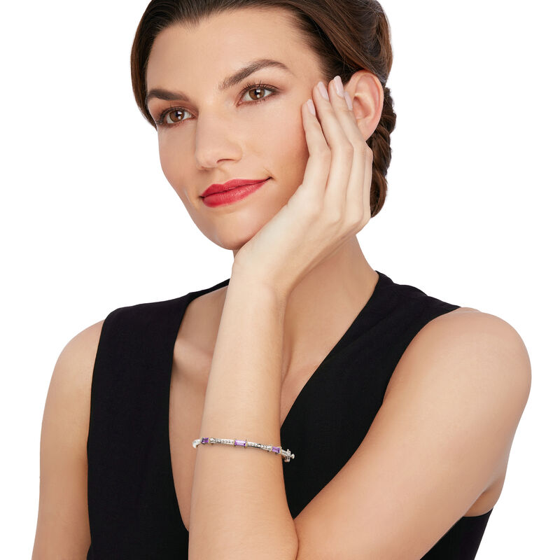 Andrea Candela &quot;La Romana&quot; 1.40 ct. t.w. Amethyst Station Bangle Bracelet in Sterling  and 18kt Gold. 7&quot; image number 1