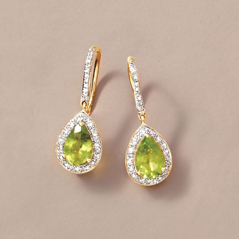 2.60 ct. t.w. Peridot and .20 ct. t.w. Diamond Drop Earrings in 14kt Yellow Gold image number 2