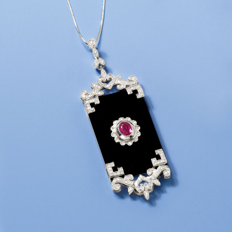Black Onyx Pendant with Ruby and Diamonds in 18kt White Gold image number 2