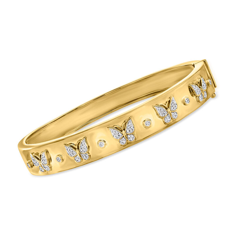 .20 ct. t.w. Diamond Butterfly Bangle Bracelet in 18kt Gold Over Sterling image number 0