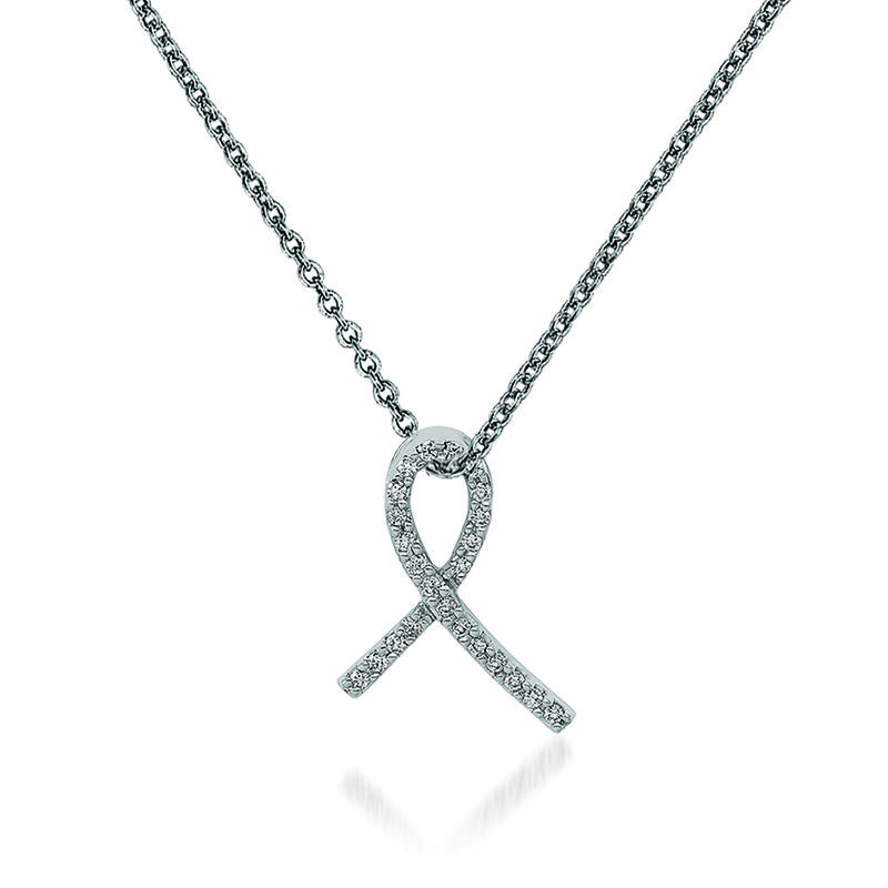 Diamond-Accented Breast Cancer Awareness Pendant Necklace in 14kt White Gold. 18" image number 0