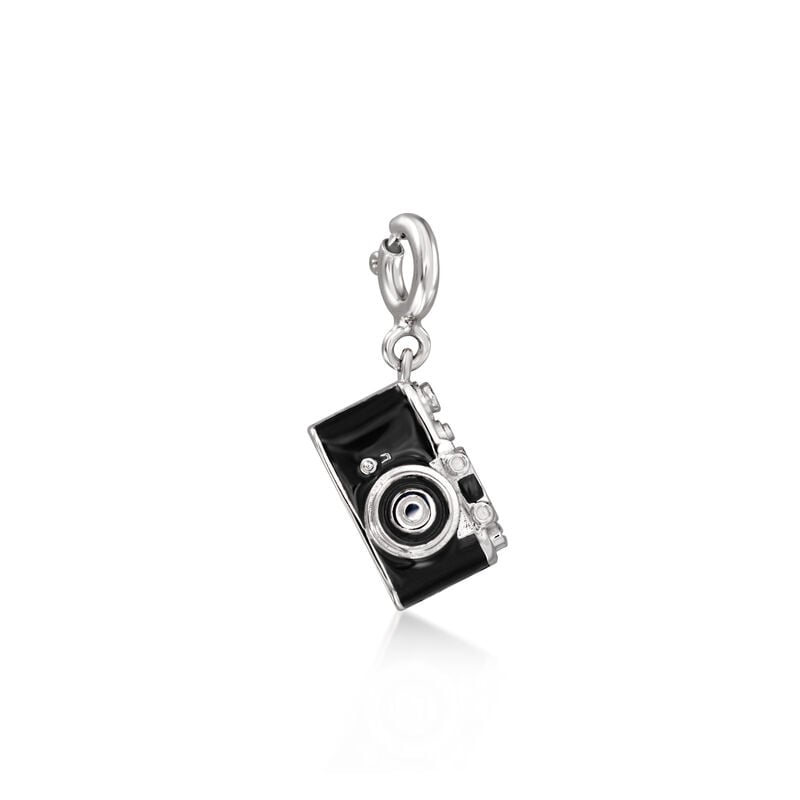 Black Enamel Camera Charm in Sterling Silver image number 1