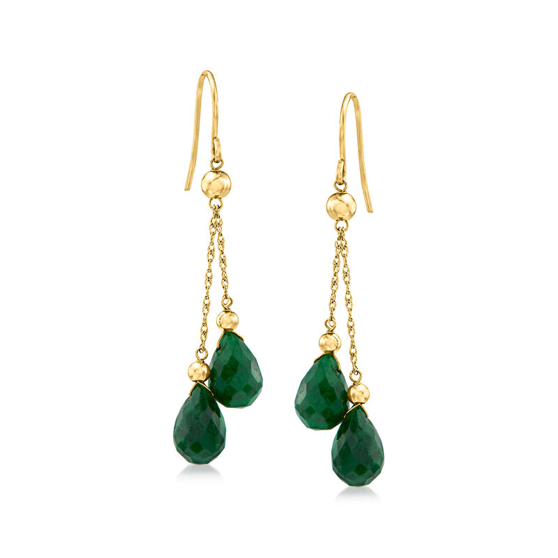 14.00 ct. t.w. Emerald Double-Drop Earrings in 14kt Yellow Gold  image number 0