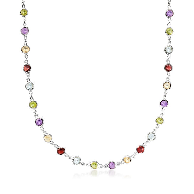 8.85 ct. t.w. Bezel-Set Multi-Gemstone Necklace in Sterling Silver image number 0