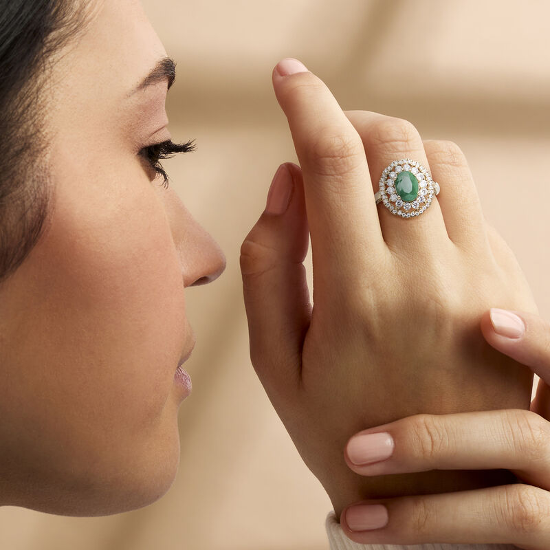 1.90 Carat Emerald Ring with 1.00 ct. t.w. White Topaz in 18kt Gold Over Sterling image number 1
