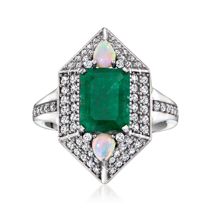 Opal, 2.00 Carat Emerald and .90 ct. t.w. White Zircon Ring in Sterling Silver image number 0