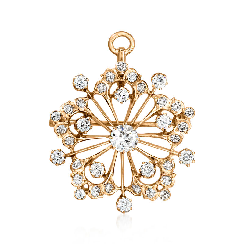 C. 1920 Vintage 2.05 ct. t.w. Diamond Starburst Pin/Pendant in 14kt Yellow Gold  image number 0