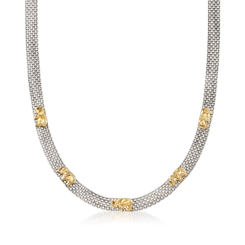 Sterling Silver and 18kt Gold Over Sterling Elephant Bismark-Link Necklace image number 0