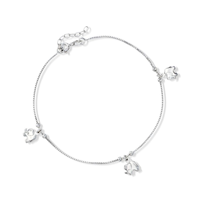 Sterling Silver Elephant Charm Anklet. 9&quot; image number 0