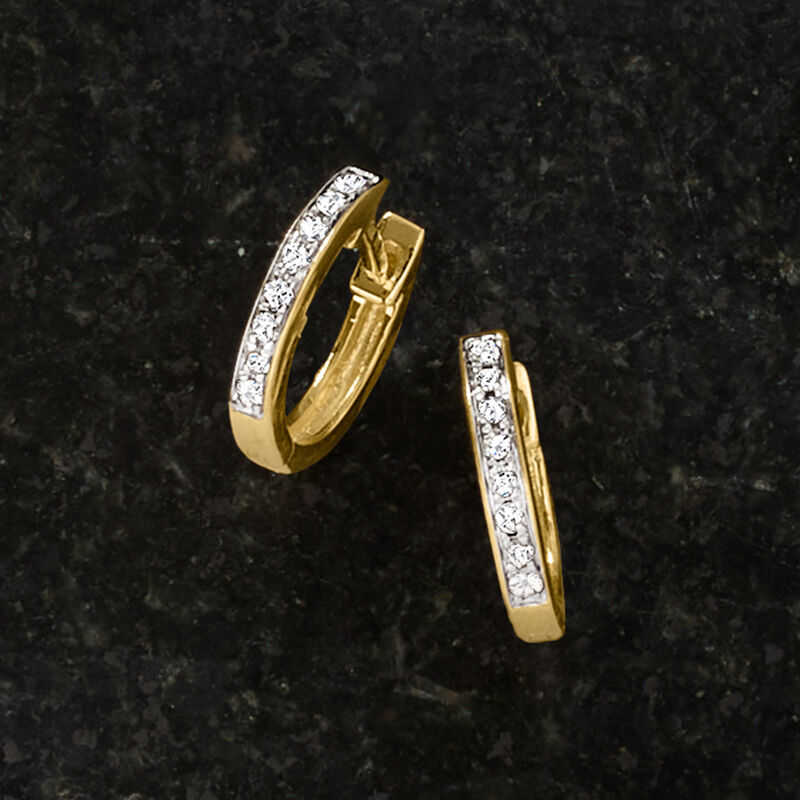 .10 ct. t.w. Diamond Huggie Hoop Earrings in 14kt Yellow Gold. 1/4&quot; image number 3