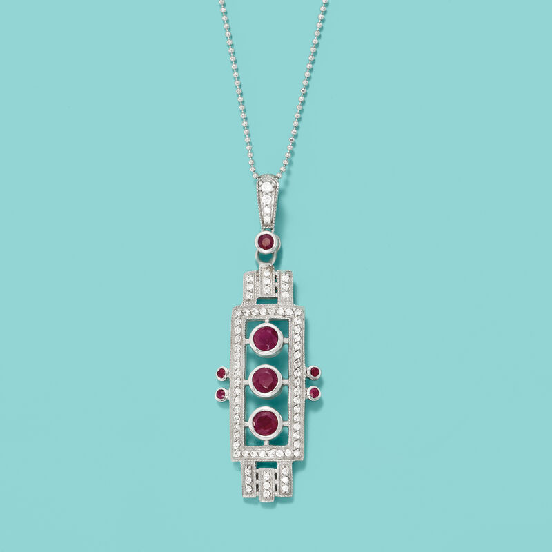 2.07 ct. t.w. Ruby and .94 ct. t.w. White Zircon Art Deco-Style Pendant Necklace in Sterling Silver image number 2