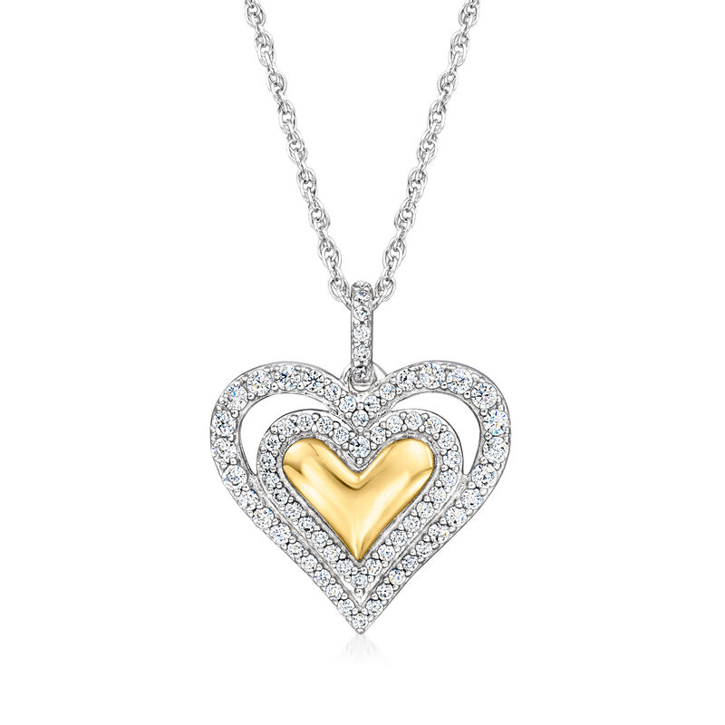 Charles Garnier &quot;Serena&quot; .50 ct. t.w. CZ Heart Pendant Necklace in Sterling Silver and 18kt Gold Over Sterling. 17&quot; image number 1