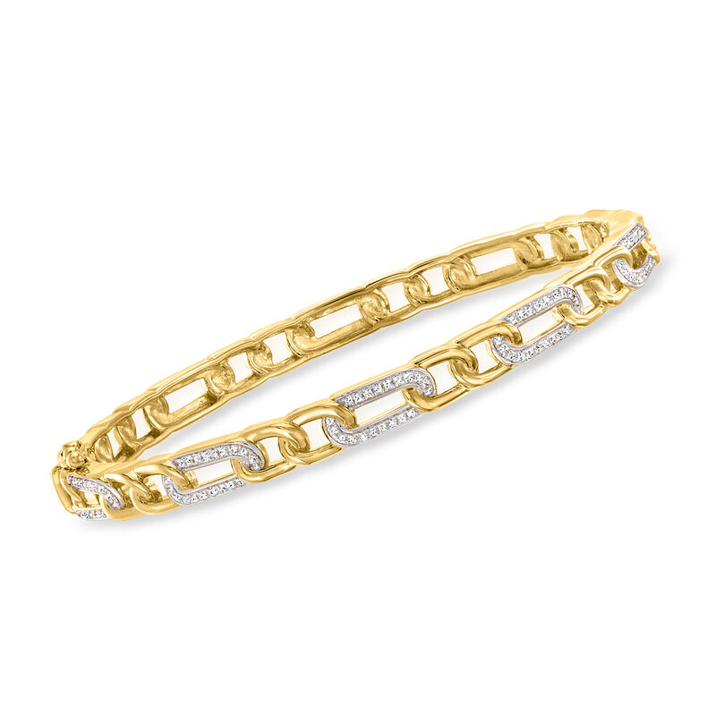 .25 ct. t.w. Diamond Paper Clip Link Bangle Bracelet in 18kt Gold Over Sterling image number 0