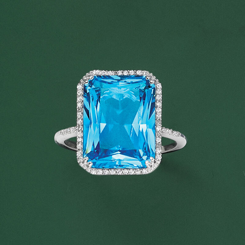 13.00 Carat Swiss Blue Topaz and .20 ct. t.w. Diamond Ring in 14kt White Gold image number 5