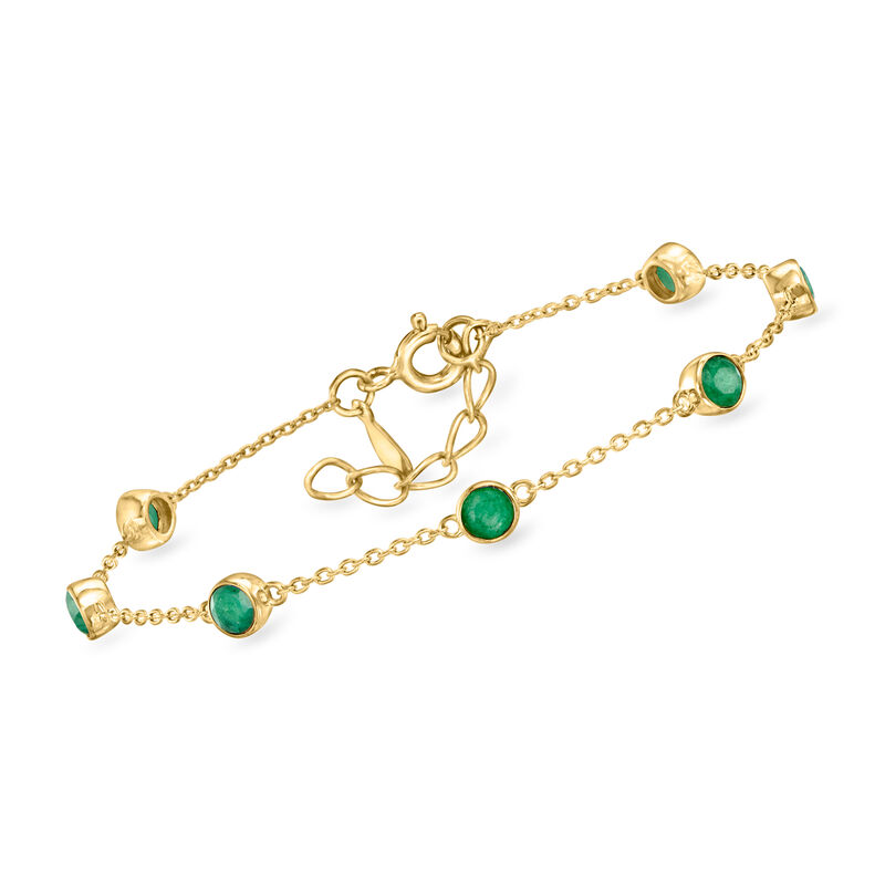 1.70 ct. t.w. Bezel-Set Emerald Station Bracelet in 18kt Gold Over Sterling. 7&quot; image number 0
