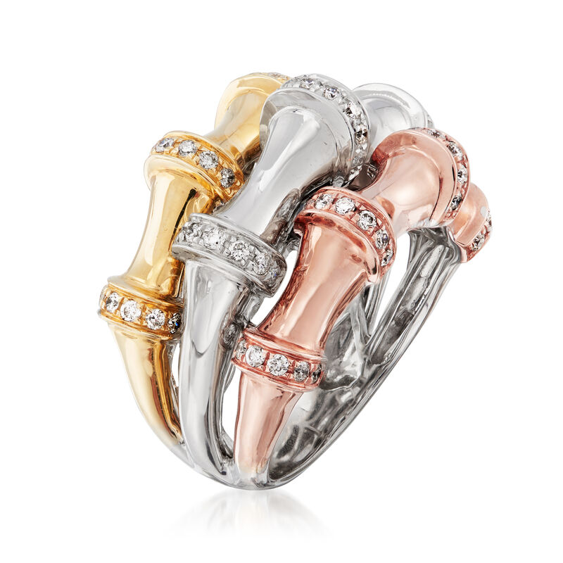 .60 ct. t.w. Diamond Three-Row Ring in 14kt Tri-Colored Gold image number 2