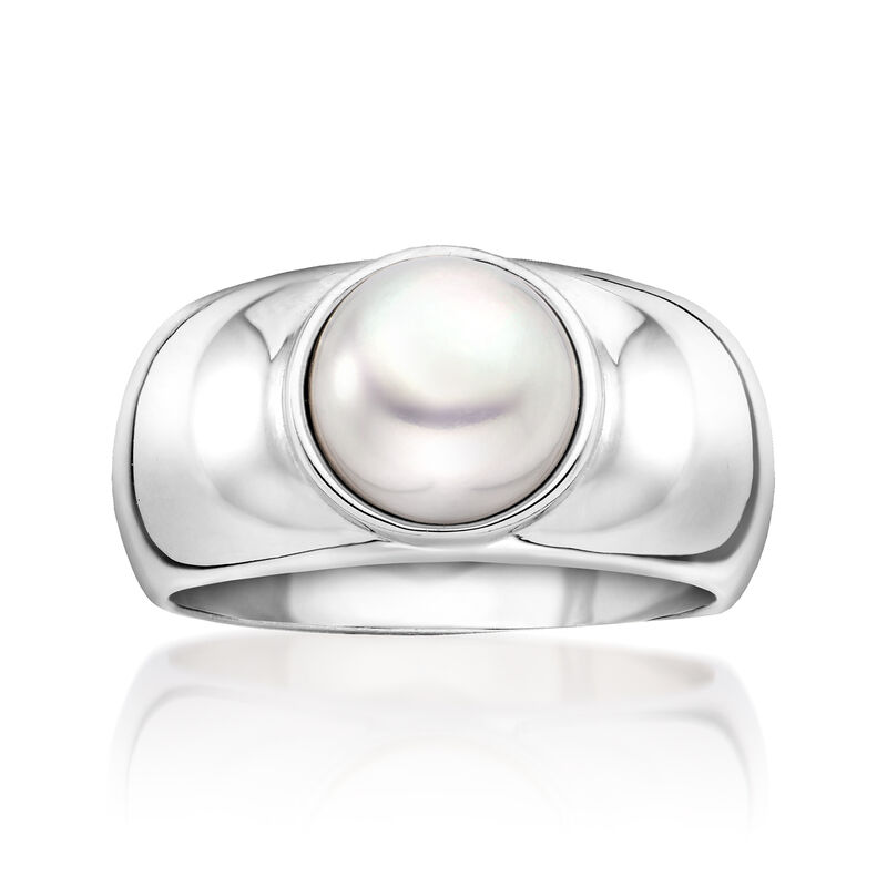 8-8.5mm Cultured Button Pearl Ring in Sterling Silver image number 0