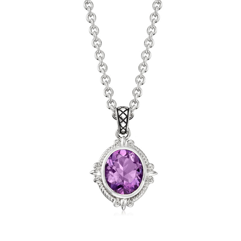 Andrea Candela &quot;Fleur De Lis&quot; 4.43 Carat Amethyst Pendant Necklace in Sterling Silver. 17&quot; image number 1