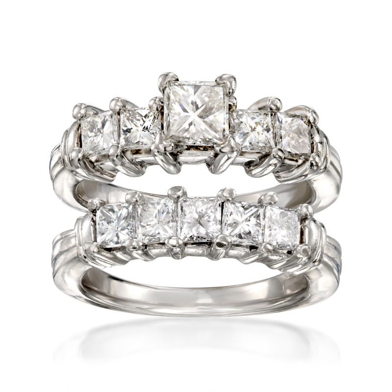 C. 1990 Vintage 2.50 ct. t.w. Diamond Bridal Set: Engagement and Wedding Rings in Platinum. Size 7 image number 0