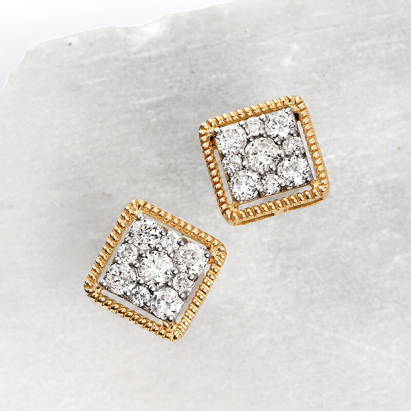 1.00 ct. t.w. Diamond Square Stud Earrings in 14kt Yellow Gold image number 2