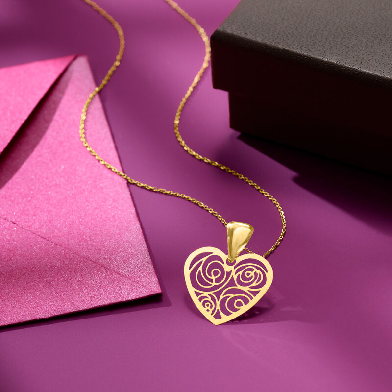 Italian 14kt Yellow Gold Openwork Heart Pendant Necklace. 16.5&quot; image number 3