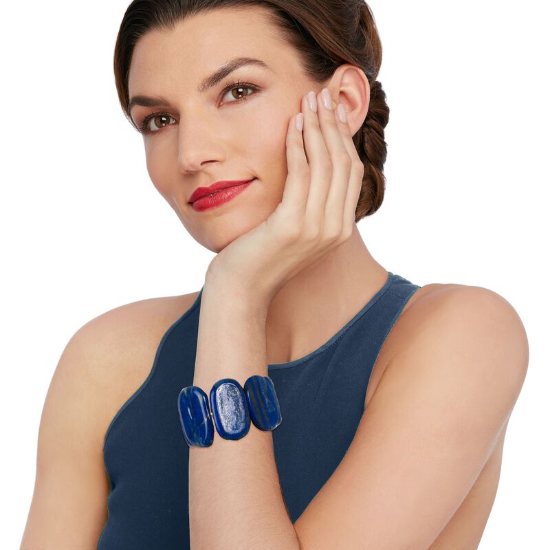 Oval Blue Lapis Stretch Bracelet image number 1