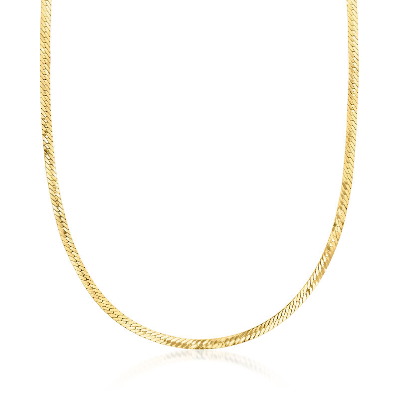 C. 1980 Vintage 3mm 14kt Yellow Gold Herringbone Necklace. 18" image number 0